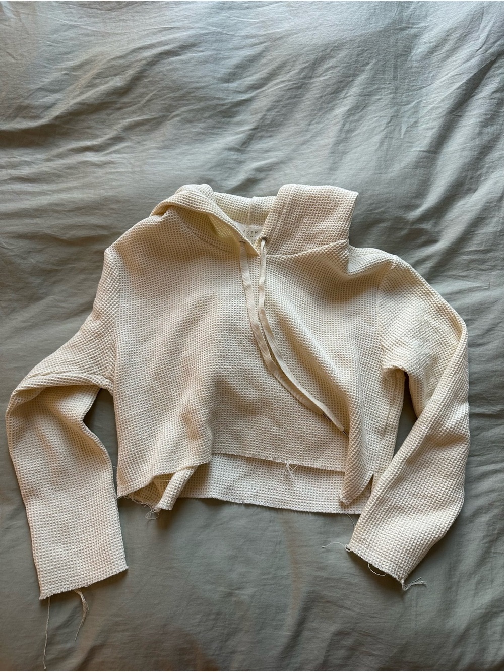 ASTR Cream Waffle Knit Cropped Hoodie